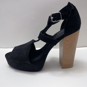 Y2K H&M Faux Suede Platform Heels Size 8 Boho Chic Festival Vacation